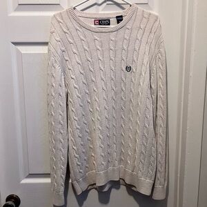 Vintage Chaps sweater cable knit pull Men Medium crew neck long sleeve off white